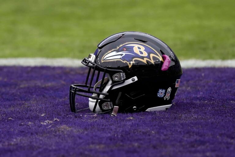 a football helmet on a field
