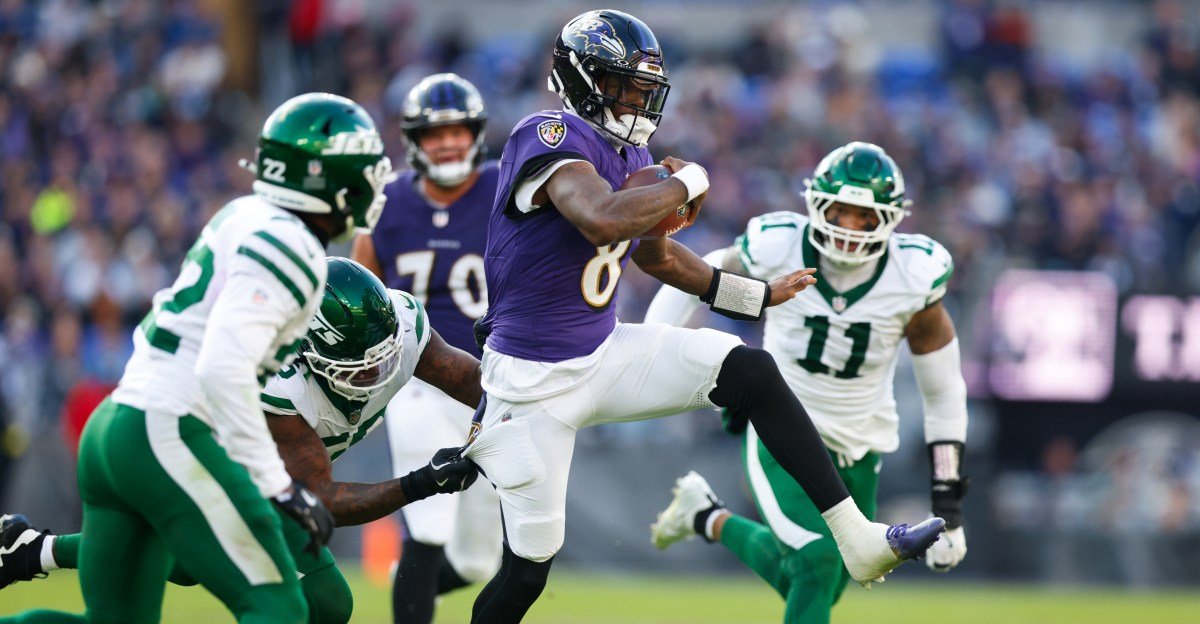 imagn 27664200 The Baltimore Ravens (6-5) beat the New York Jets (2-9), 23-10, for their fifth straight win. Once again, a strong game on defense and special teams helped the Ravens overcome a sluggish performance from their offense. Quarterback Lamar Jackson completed just 13 of his 23 passes for 153 yards and added only 11 yards on
